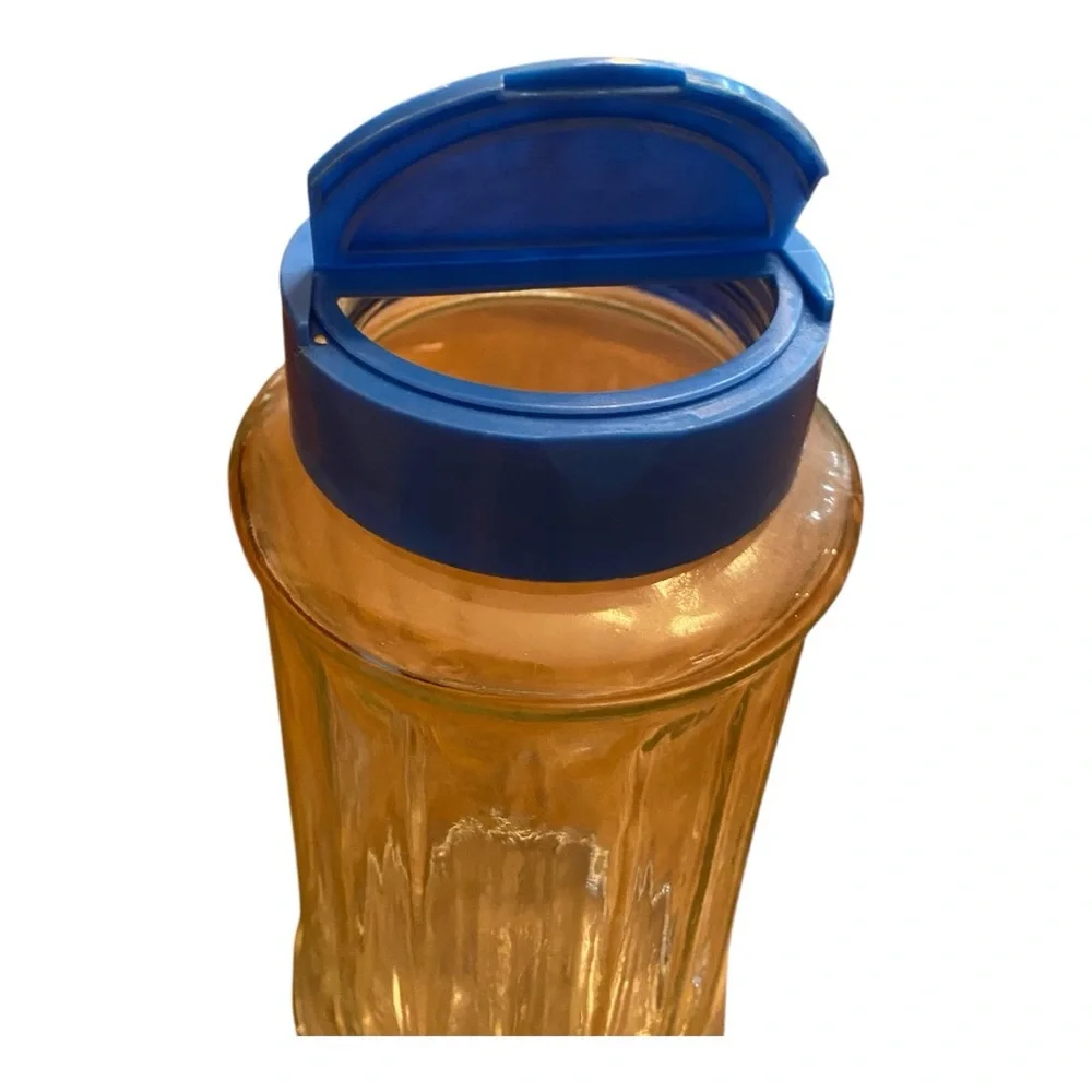 Vintage 1980s NutraSweet Ribbed Glass Counter Jar Retro Shaker Blue